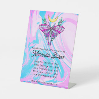 Mystical Moon Moth Pink & Blue Tarot Price List Pedestal Sign