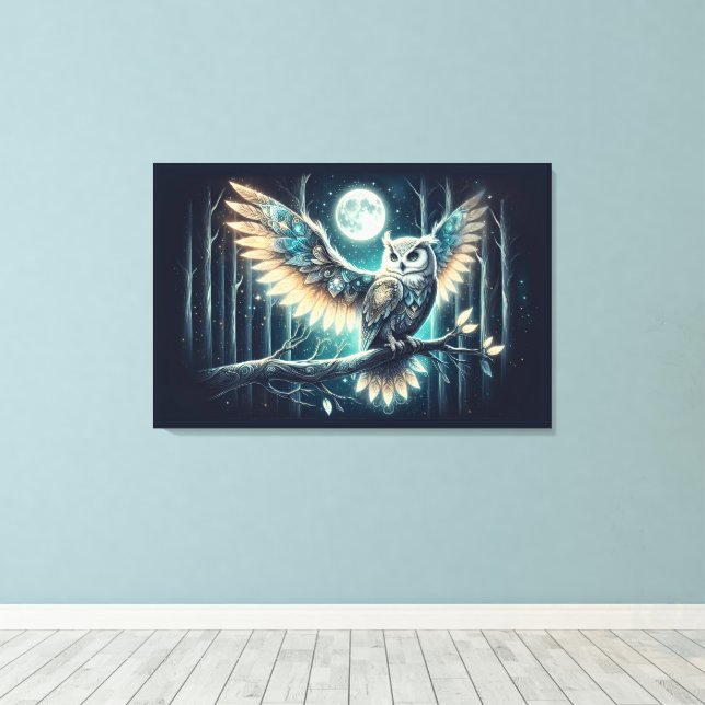 Mystical Moon Owl Celestial Forest Glow Canvas Print (Insitu(Wood Floor))