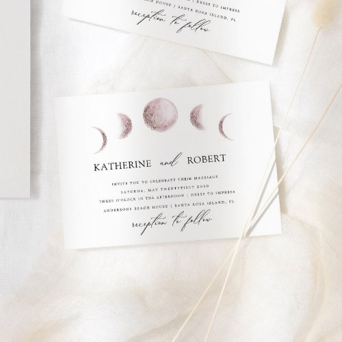 Mystical Moon Phases Blush Pink Wedding Invitation