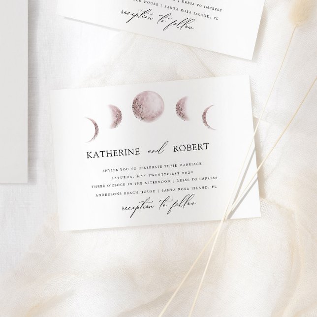 Mystical Moon Phases Blush Pink Wedding Invitation (Creator Uploaded)