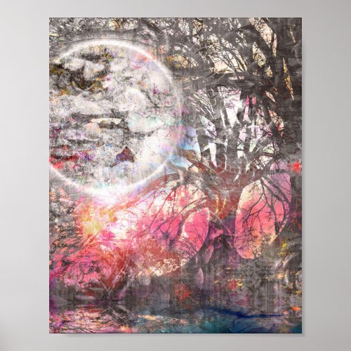 Mystical Moon Tree Fantasy Landscape Poster