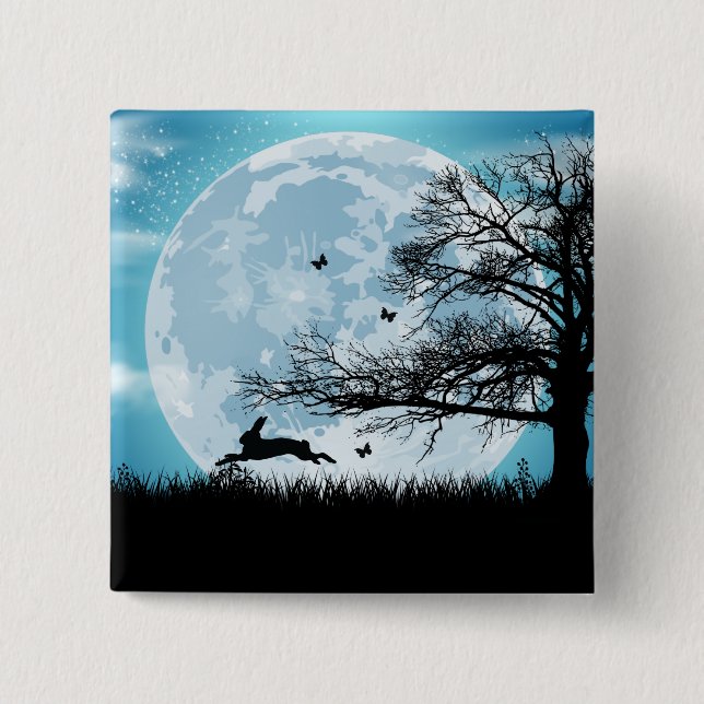 Mystical Moon with Rabbit Silhouette Button (Front)