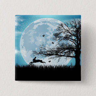 Mystical Moon with Rabbit Silhouette Button