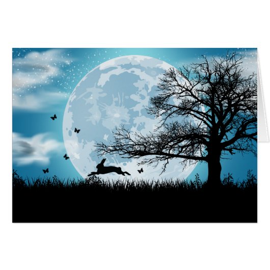 Mystical Moon with Rabbit Silhouette Cards (Front Horizontal)