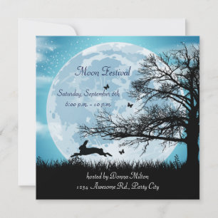 Mystical Moon with Rabbit Silhouette Invitation