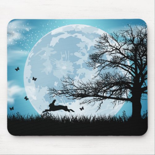 Mystical Moon with Rabbit Silhouette Mouse Pad