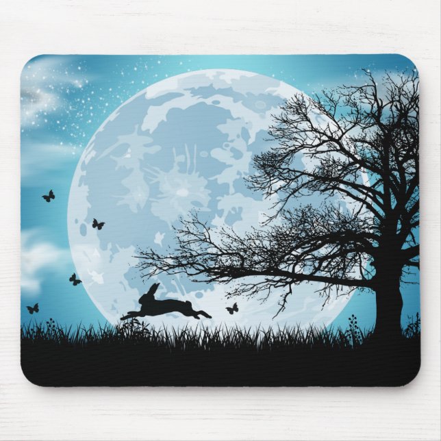 Mystical Moon with Rabbit Silhouette Mouse Pad (Front)