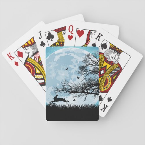 Mystical Moon with Rabbit Silhouette Poker Cards