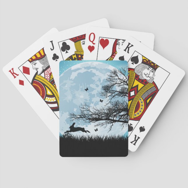 Mystical Moon with Rabbit Silhouette Poker Cards (Back)