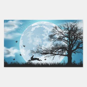 Mystical Moon With Rabbit Silhouette Rectangular Sticker by HolidayBug at Zazzle