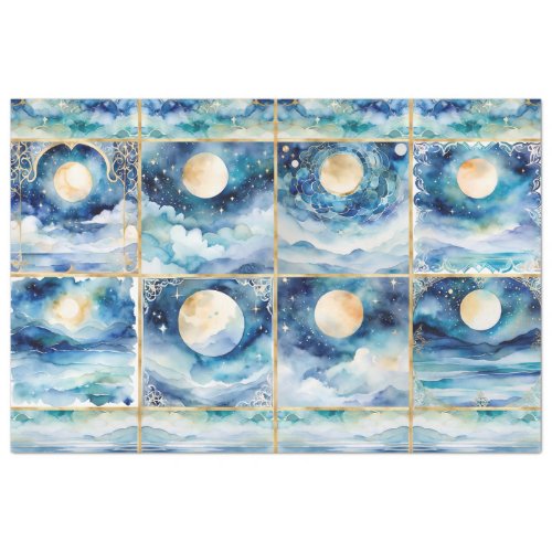 Mystical Moonlight Stars Clouds n Sea Decoupage Tissue Paper