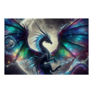 Mystical, moonlit dragon  poster
