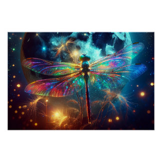 Mystical Moonlit Dragonfly Poster