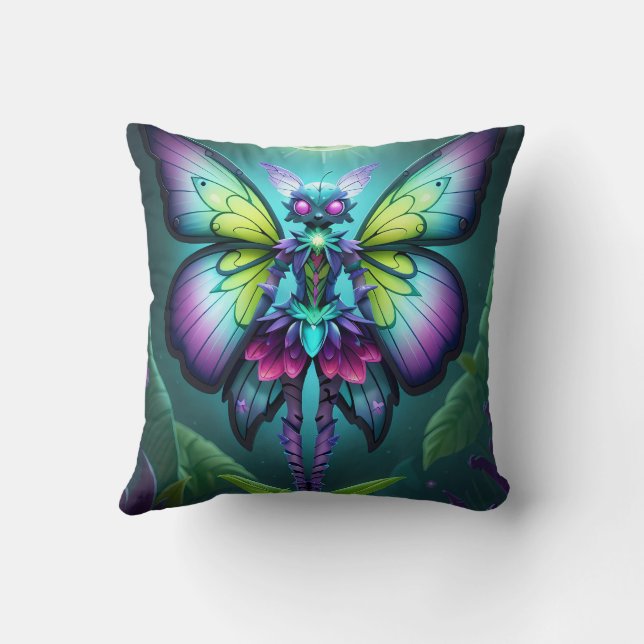 Mystical Moonlit Fairy in a Enchanted Garden Throw Pillow (Back)