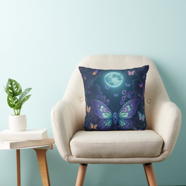 Mystical Moonlit Fairy in a Enchanted Garden Throw Pillow (Chair)