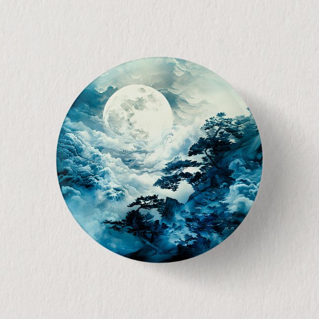 Mystical Moonlit Mountain Landscape Button (Front)