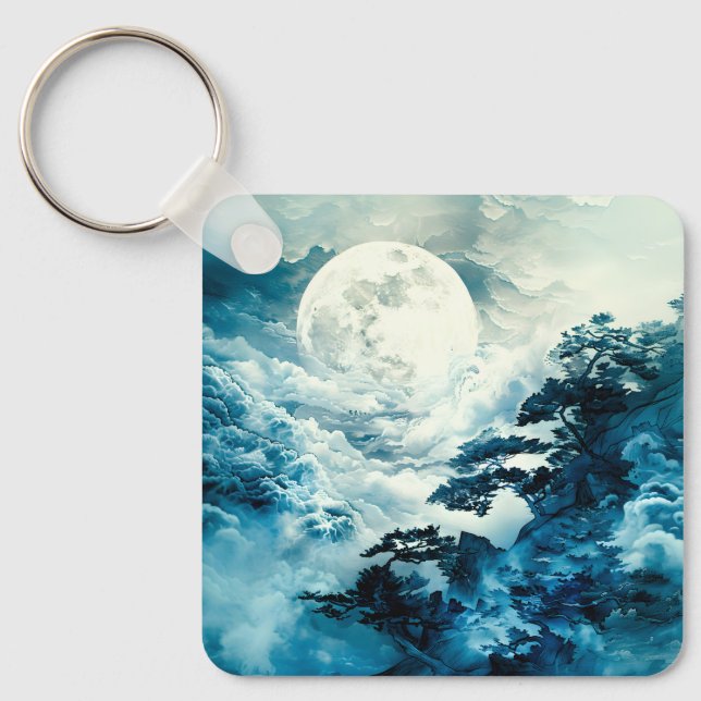 Mystical Moonlit Mountain Landscape Keychain (Front)