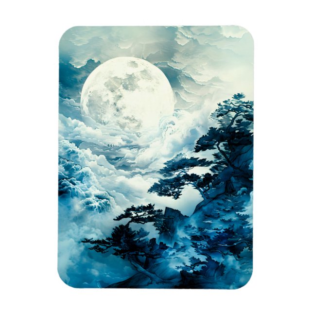 Mystical Moonlit Mountain Landscape Magnet (Vertical)