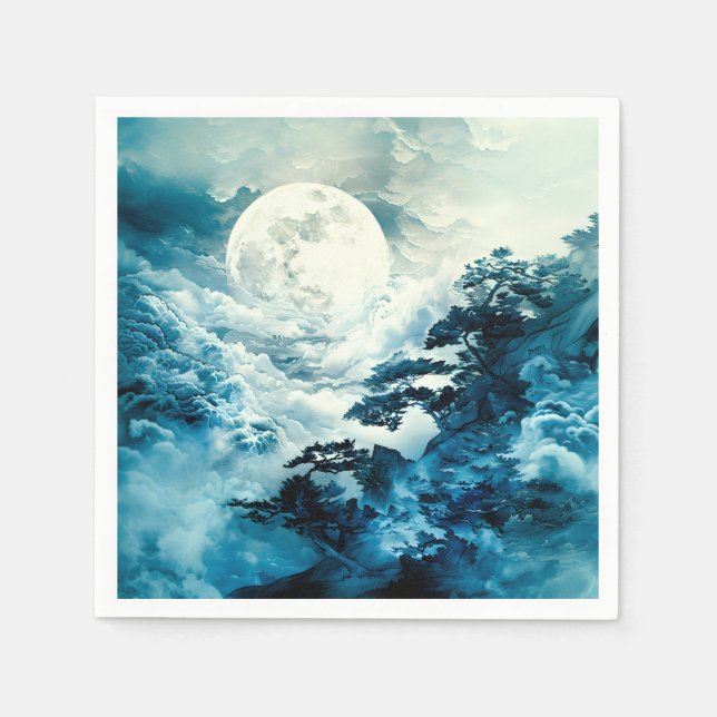 Mystical Moonlit Mountain Landscape Napkins (Front)