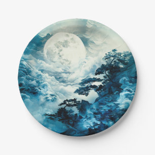 Mystical Moonlit Mountain Landscape Paper Plates