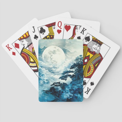 Mystical Moonlit Mountain Landscape Poker Cards