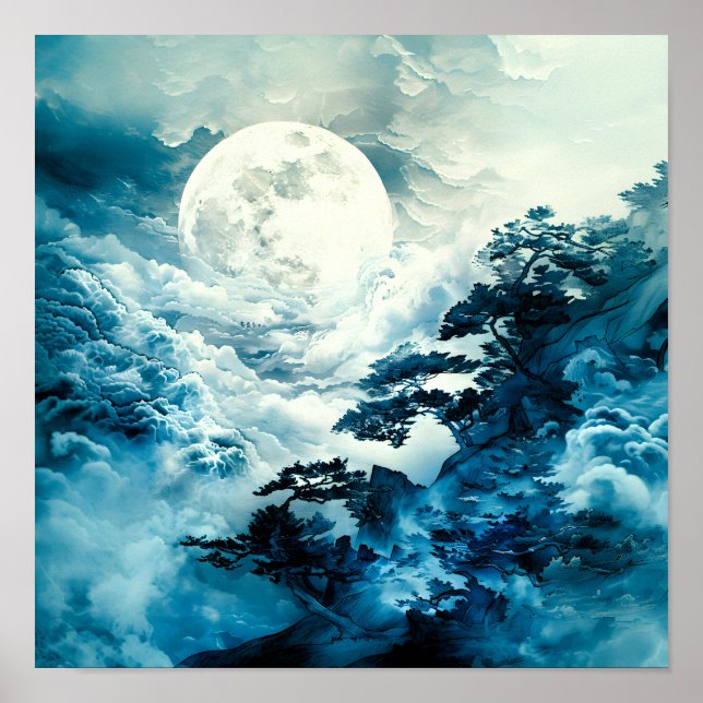 Mystical Moonlit Mountain Landscape Poster (Front)