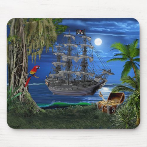 Mystical Moonlit Pirate Ship Mouse Pad