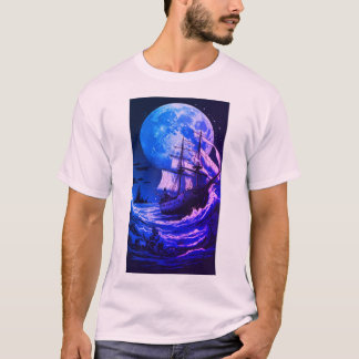 Mystical Moonlit Seas Collection: Mermaid and Ship T-Shirt