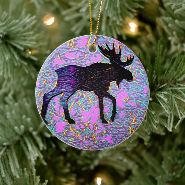 Mystical Moose Purple Custom Christmas Ceramic Ornament (Tree)