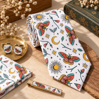 Mystical Moth Butterfly Pattern Neck Tie