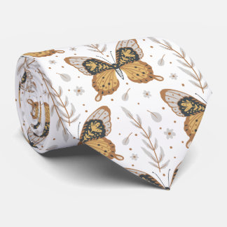 Mystical Moth Butterfly Pattern Neck Tie
