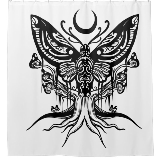 Mystical Moth & Crescent Moon Bathroom Curtain (Front)