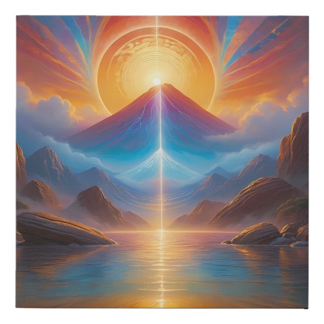 Mystical Mountains Zen Sunrise Abstract Faux Canvas Print (Front)