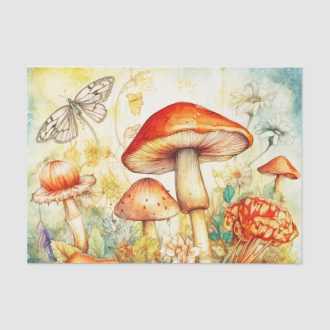 Mystical Mushrooms and Graceful Moth Decoupage Tissue Paper (Front)