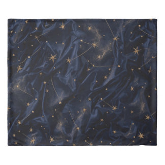 Mystical Navy Blue and Gold Constellation Duvet Co Cover