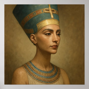 Mystical Nefertiti Queen Blue Gold Portrait Poster