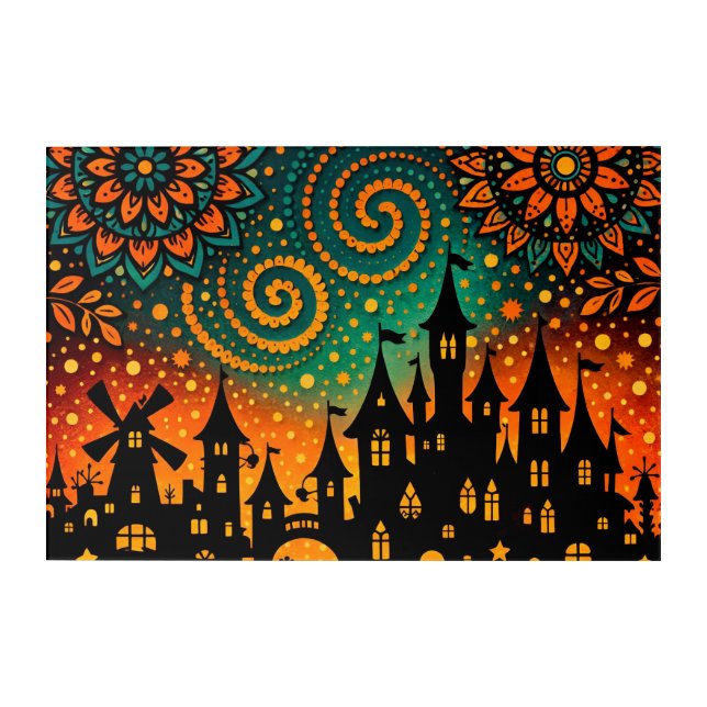 Mystical Night Castle Silhouette Acrylic Print (Front)