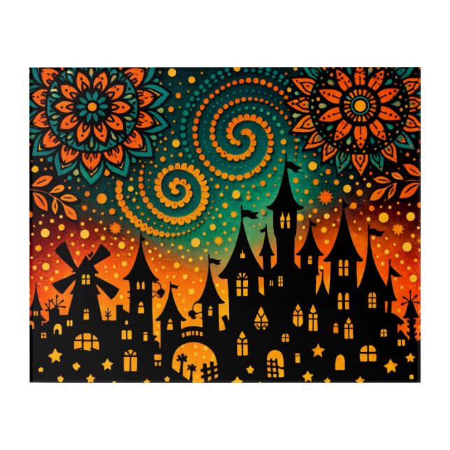 Mystical Night Castle Silhouette Acrylic Print (Front)