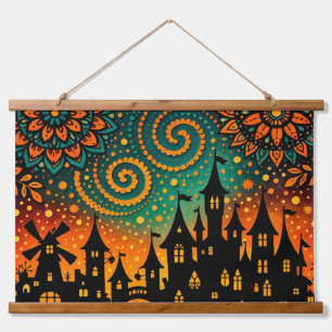 Mystical Night Castle Silhouette Hanging Tapestry