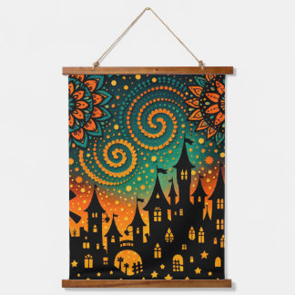 Mystical Night Castle Silhouette Hanging Tapestry