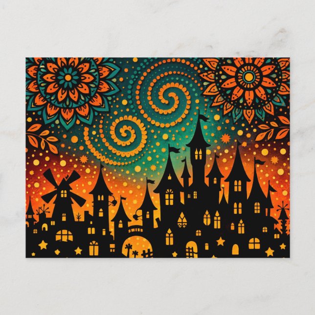 Mystical Night Castle Silhouette Holiday Postcard (Front)