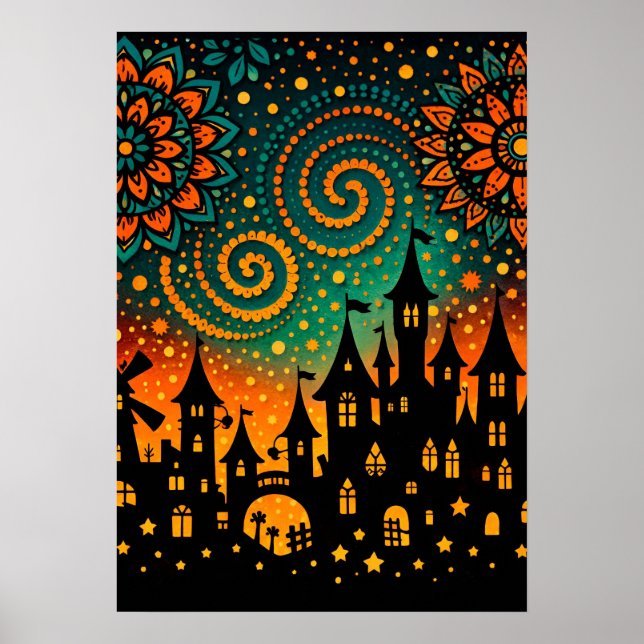 Mystical Night Castle Silhouette Poster (Front)