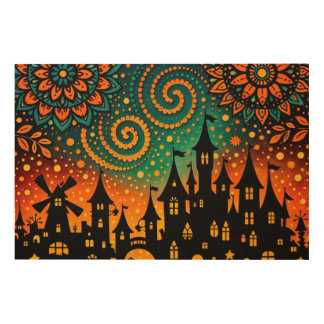 Mystical Night Castle Silhouette Wood Wall Art