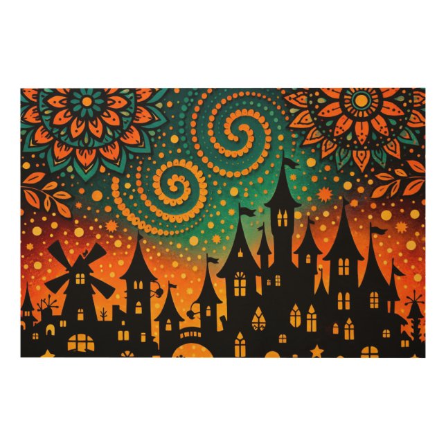 Mystical Night Castle Silhouette Wood Wall Art (Front)