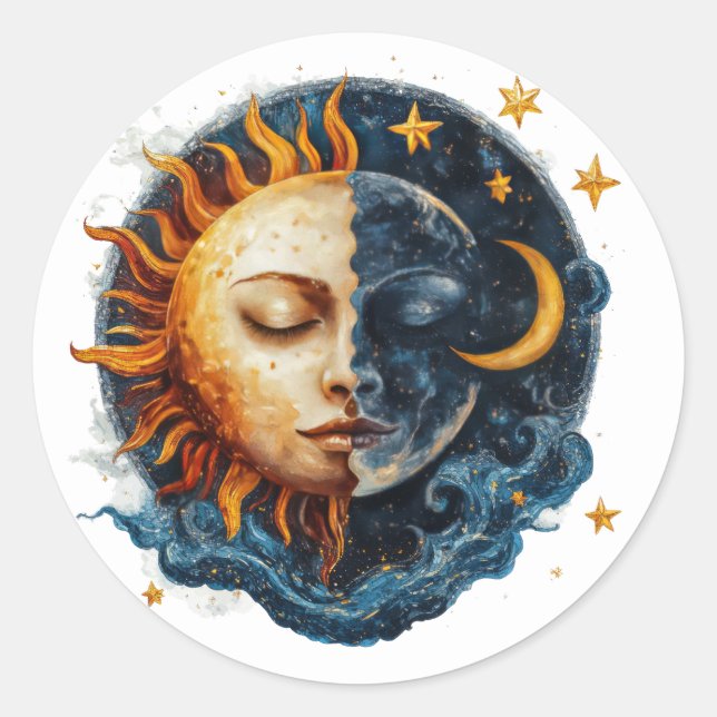 Mystical Night & Day Classic Round Sticker (Front)