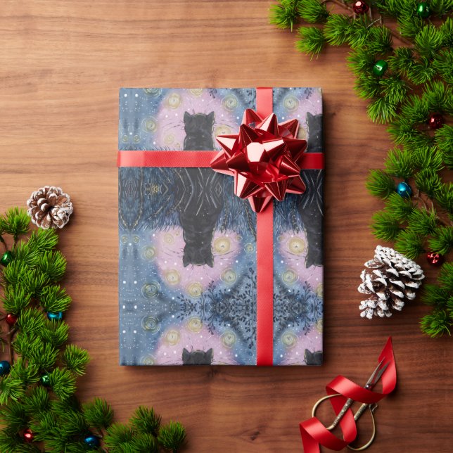 Mystical Night-Fireflies Cat Illustration Art Wrapping Paper (Holiday Gift)