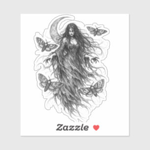 Mystical Night Witch & Luna Moth Dark Folklore Vin Sticker