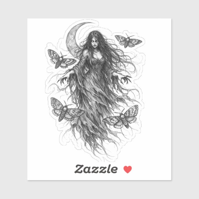 Mystical Night Witch & Luna Moth Dark Folklore Vin Sticker (Sheet)