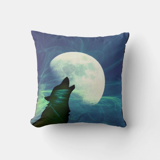 Mystical Night Wolf Decorative Pillow (Front)
