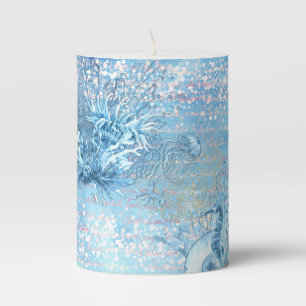 Mystical ocean dreams seahorse jellyfish teal blue pillar candle